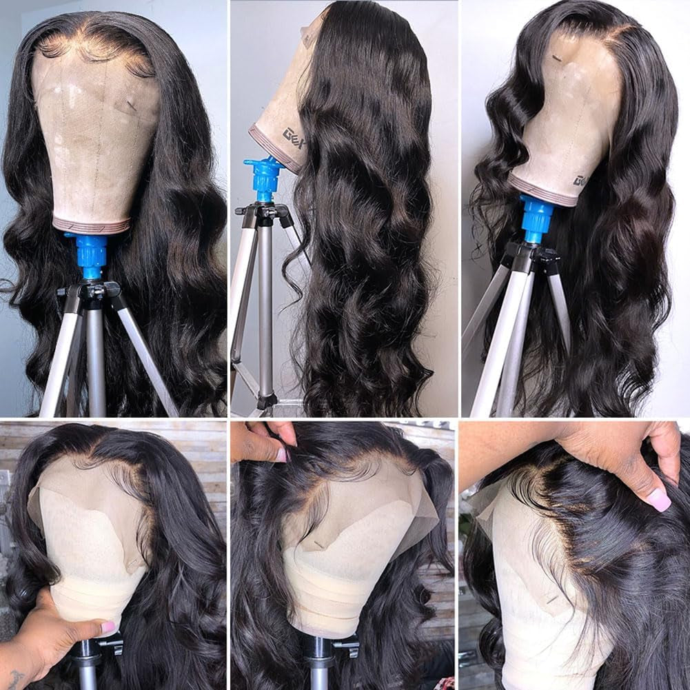 Body Wave Lace Front Wigs Human Hair 13X4 HD Lace Frontal Wigs Human Hair 16Inch Natural Black Wigs for Black Women Human Hair 180 Density Glueless Wigs Human Hair Pre Plucked Hairline with Baby Hair