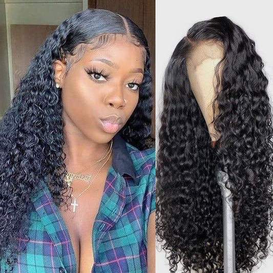 VSHOW Hair Lace Front Pre-Plucked Wigs Human Hair Indian Deep Wave Wet and Wavy Virgin Hair 130% Density 18 Inches for Black Women