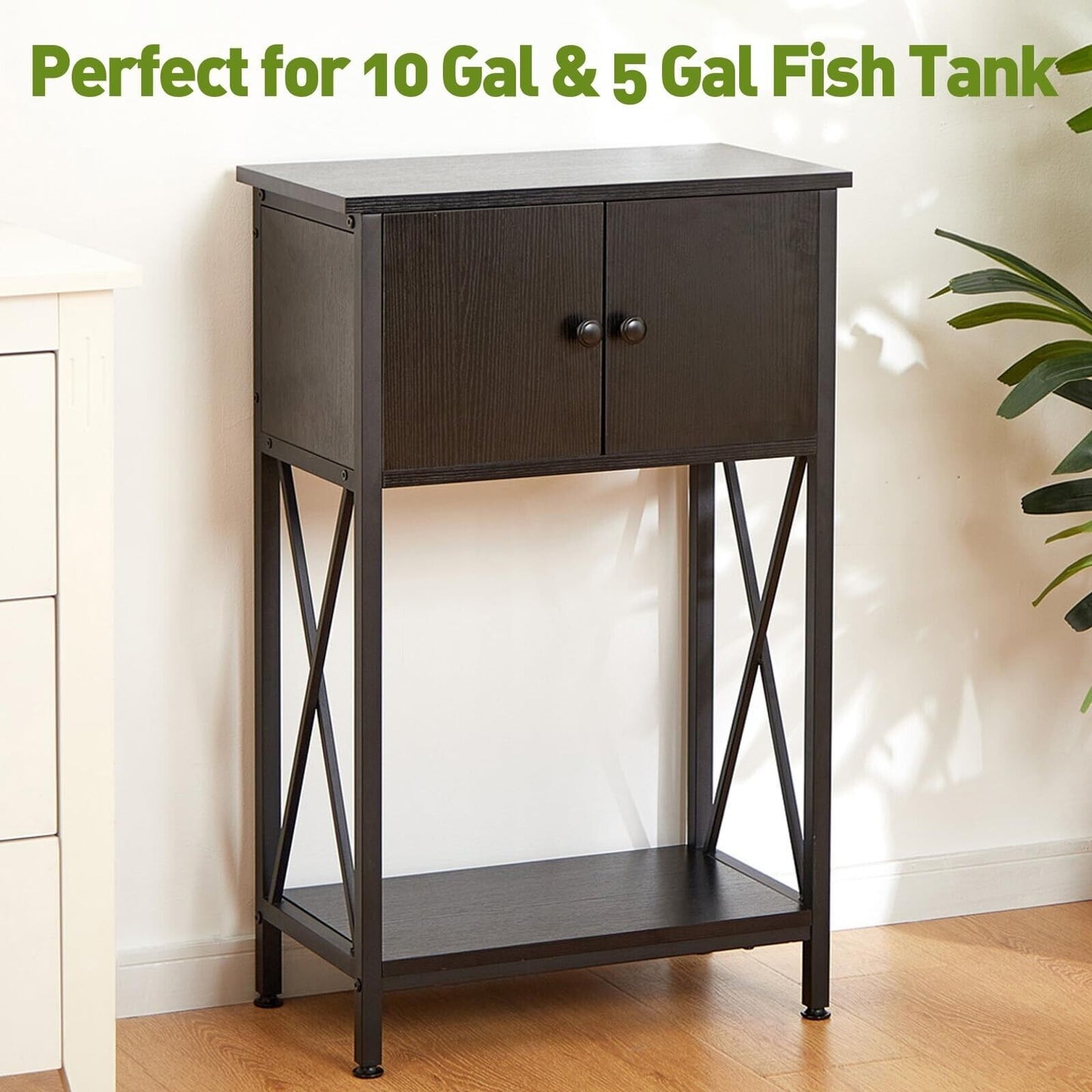 10 Gallon Fish Tank Stand with Cabinet, Double Aquarium Stand for 10 & 5 Gall...